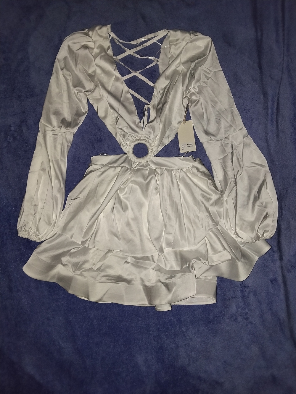 Women’s White Satin Cutout Mini Dress with Lace-Up Back
